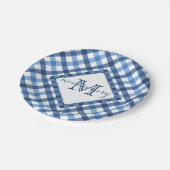 ブルーギンガムダイヤモンドモノグラム名紙プレート ペーパープレート (アングル)
