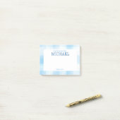 ブルーギンガムチェックの子供用お弁当メモ ポストイット (デスク上)