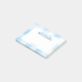 ブルーギンガムチェックの子供用個人名入りお弁当メモ ポストイット (アングル)