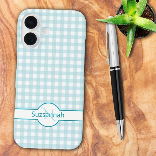 ブルーギンガムチェックモノグラムカスタムケース Case-Mate iPhoneケース