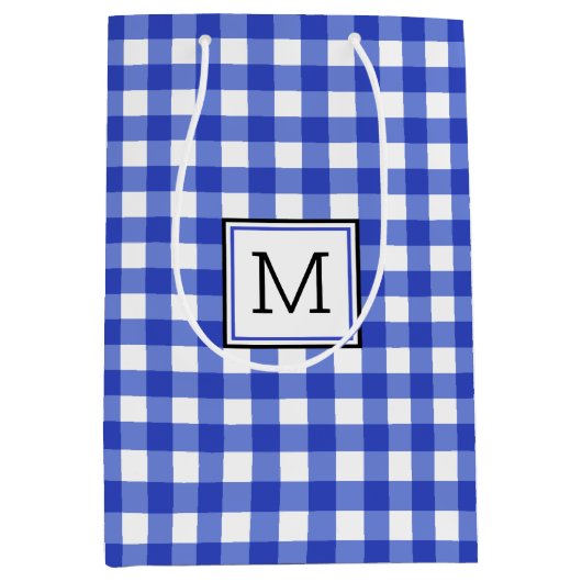 ブルーギンガムチェックモノグラムメディア抱き枕 ミディアムペーパーバッグ (正面)