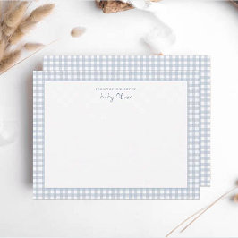 ブルーギンガムチェック男の赤ちゃんフラットサンキュー サンキューカード