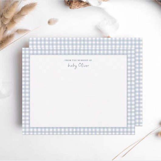 ブルーギンガムチェック男の赤ちゃんフラットサンキュー サンキューカード