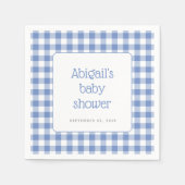 ブルーギンガムチェック素朴ボーイズベビーシャワー スタンダードカクテルナプキン (正面)