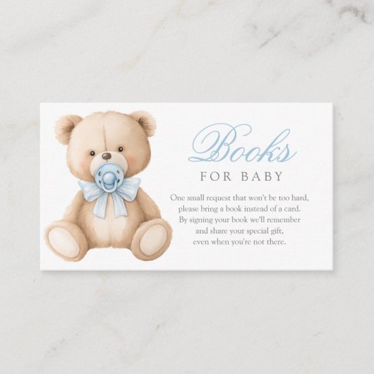 ブルーギンガムテディベア赤ちゃんシャワー予約リクエスト エンクロージャーカード (正面)