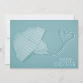 ブルーギンガムハットハート男の赤ちゃんシャワー招待 招待状 (正面)
