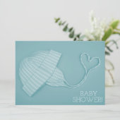 ブルーギンガムハットハート男の赤ちゃんシャワー招待 招待状 (スタンド正面)