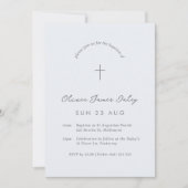 ブルーギンガムバプテスマ《キリスト教》洗礼式や命名式クロス招待状 招待状 (正面)