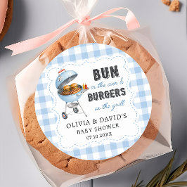 ブルーギンガムバーガーBBQベビーシャワーステッカー ラウンドシール