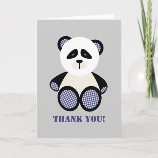 ブルーギンガムパンダベアベイビーシャワーありがとう サンキューカード (正面)