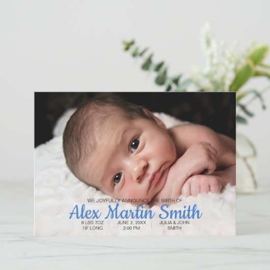 ブルーギンガムピギーベビー誕生発表写真 案内状 (スタンド正面)