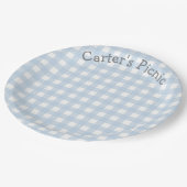 ブルーギンガムピクニックプリントベビー誕生日パーティー ペーパープレート (アングル)