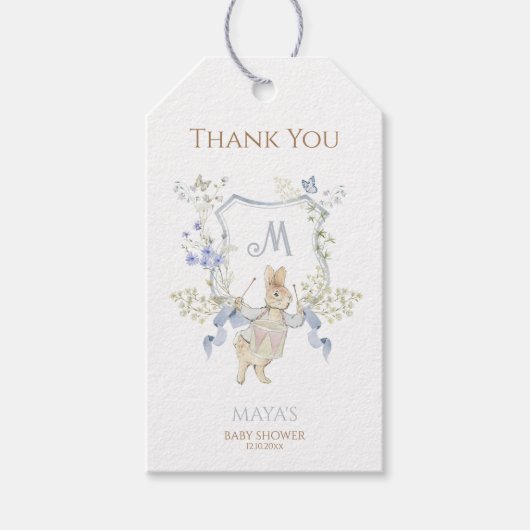 ブルーギンガムピーターうさぎ赤ちゃんシャワーミュートBL ギフトタグ (正面)