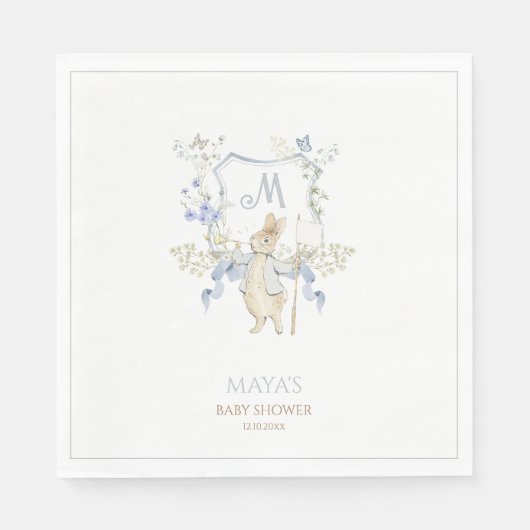 ブルーギンガムピーターうさぎ赤ちゃんシャワーミュートBL スタンダードランチョンナプキン (正面)