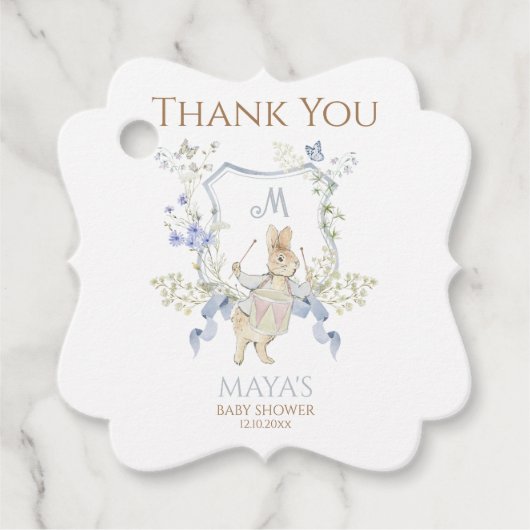 ブルーギンガムピーターうさぎ赤ちゃんシャワーミュートBL フェイバータグ (正面)