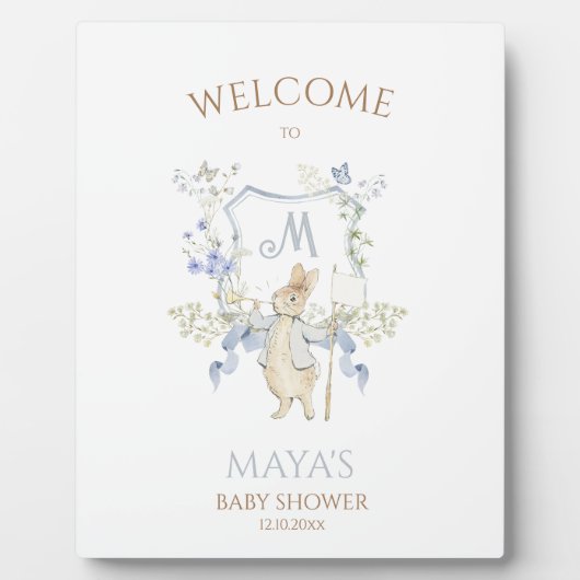 ブルーギンガムピーターうさぎ赤ちゃんシャワーミュートBL フォトプラーク (正面)