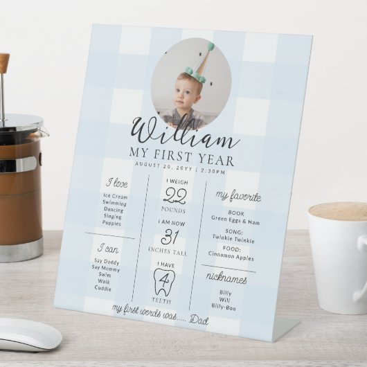 ブルーギンガムファースト誕生日マイルストーンタイムライン 台座サイン (インサイチュ)