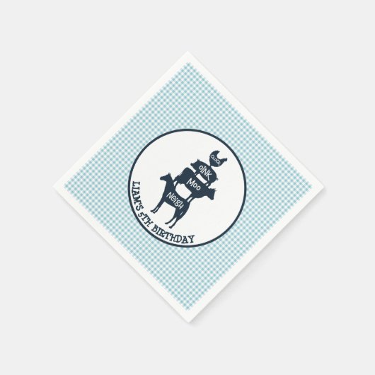 ブルーギンガムファームテーマ動物誕生日 スタンダードカクテルナプキン (角)