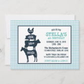 ブルーギンガムファームテーマ動物誕生日 招待状 (正面)