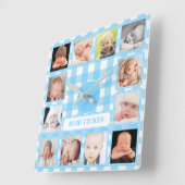 ブルーギンガムファームハウス12枚写真男子ベビールーム スクエア壁時計 (傾斜)