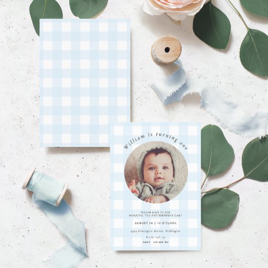 ブルーギンガムフォト誕生日 招待状