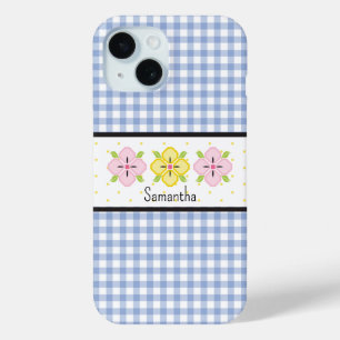 ブルーギンガムプレイドフローラモノグラム iPhone 15ケース