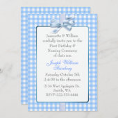 ブルーギンガムベビーの誕生日と命名式 招待状 (正面/裏面)