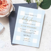 ブルーギンガムベビーシャワーゴールドフォイル招待状 箔招待状