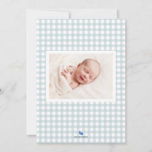 ブルーギンガムベビー誕生発表写真カード 案内状 (裏面)