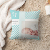 ブルーギンガムベビー足跡誕生写真 クッション (ブランケット)