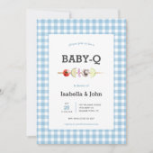 ブルーギンガムベビーQカップル赤ちゃんシャワー招待状 招待状 (正面)