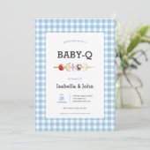 ブルーギンガムベビーQカップル赤ちゃんシャワー招待状 招待状 (スタンド正面)
