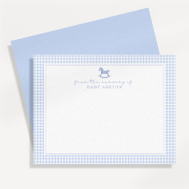ブルーギンガムボーイパーソナライズされた子供部屋ノートカード 案内状