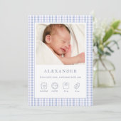 ブルーギンガムボーイ誕生のお知らせ写真カード 招待状 (スタンド正面)