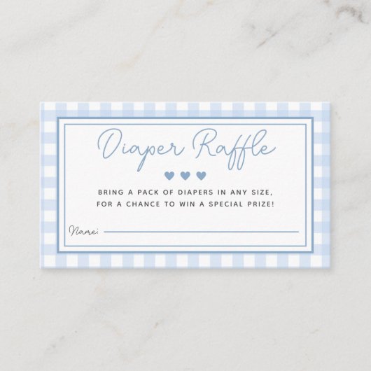 ブルーギンガムボーイ赤ちゃんシャワーおむつラッフルカード エンクロージャーカード (正面)