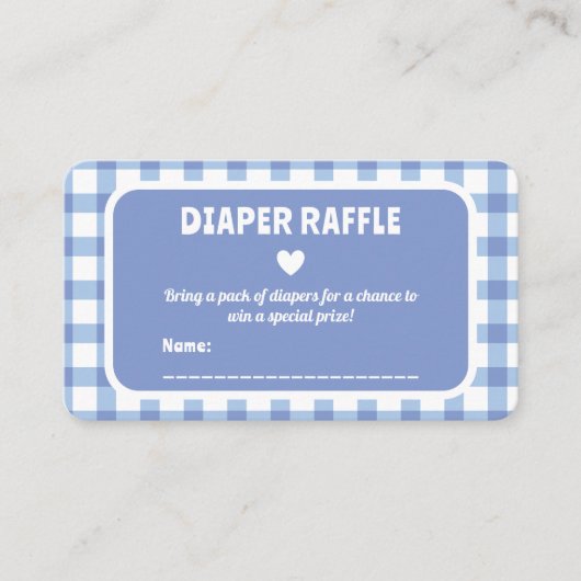 ブルーギンガムボーイ赤ちゃんシャワーおむつラッフルチケット エンクロージャーカード (正面)