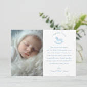 ブルーギンガムボーイ赤ちゃんシャワー写真サンキューカード サンキューカード (スタンド正面)