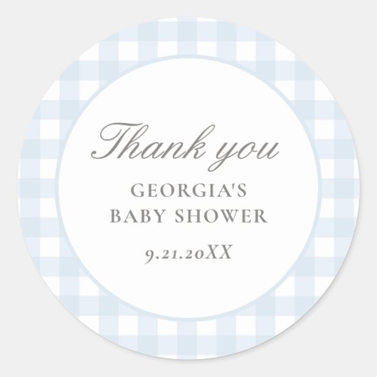 ブルーギンガムボーイ赤ちゃんシャワー ラウンドシール (正面)