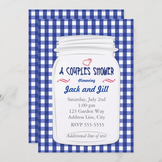 ブルーギンガムメイソンジャームシャワーカントリー招待状 招待状 (正面/裏面)