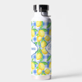 ブルーギンガムレモンネームピクニックスタイル ウォーターボトル (左面)