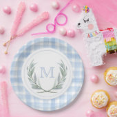 ブルーギンガムローレルクレスト紙プレート ペーパープレート (パーティー)