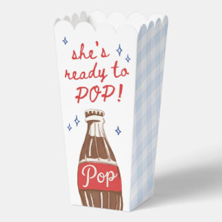 ブルーギンガム柄の She's Ready to Pop ベビーシャワー フェイバーボックス