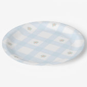 ブルーギンガム柄 フラワーカー トーンパーティー用品 ペーパープレート (アングル)