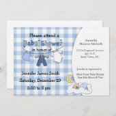 ブルーギンガム男の赤ちゃんシャワー招待状 招待状 (正面/裏面)