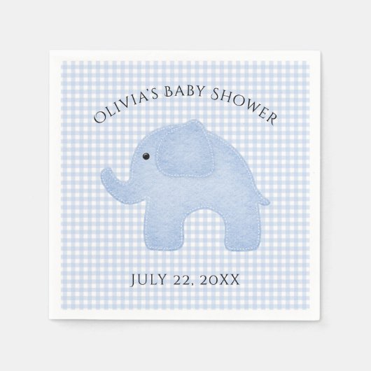 ブルーギンガム男の赤ちゃんゾウ赤ちゃんシャワー紙 スタンダードカクテルナプキン (正面)