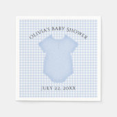 ブルーギンガム男の赤ちゃんボディスーツ赤ちゃんシャワー スタンダードカクテルナプキン (正面)