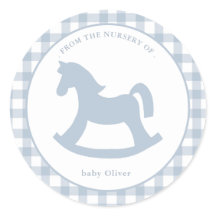 ブルーギンガム男の赤ちゃん封筒用シール