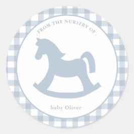 ブルーギンガム男の赤ちゃん封筒用シール ラウンドシール