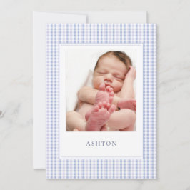 ブルーギンガム男の赤ちゃん生誕発表カード 案内状