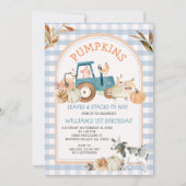 ブルーギンガム秋パンプキンファーム動物誕生日 招待状 (正面)